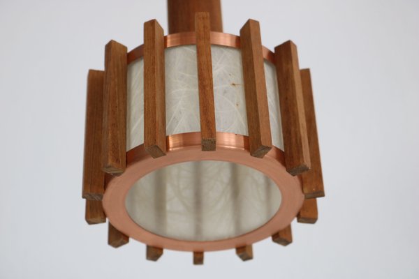 Mid-Century Scandinavian Ceiling Lamps in Teak & Copper, 1960s, Set of 6-AA-1764470