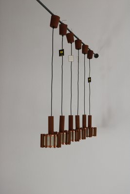 Mid-Century Scandinavian Ceiling Lamps in Teak & Copper, 1960s, Set of 6-AA-1764470