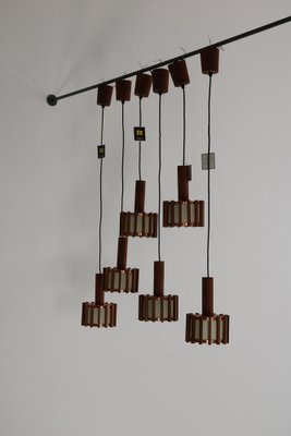 Mid-Century Scandinavian Ceiling Lamps in Teak & Copper, 1960s, Set of 6-AA-1764470