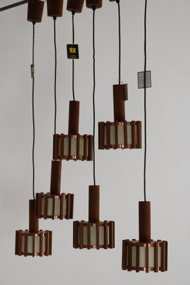 Mid-Century Scandinavian Ceiling Lamps in Teak & Copper, 1960s, Set of 6-AA-1764470