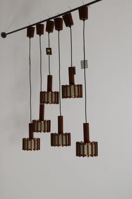 Mid-Century Scandinavian Ceiling Lamps in Teak & Copper, 1960s, Set of 6-AA-1764470