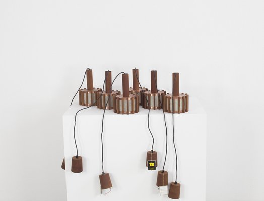 Mid-Century Scandinavian Ceiling Lamps in Teak & Copper, 1960s, Set of 6-AA-1764470