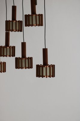 Mid-Century Scandinavian Ceiling Lamps in Teak & Copper, 1960s, Set of 6-AA-1764470