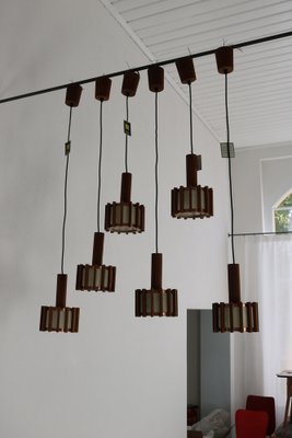 Mid-Century Scandinavian Ceiling Lamps in Teak & Copper, 1960s, Set of 6-AA-1764470