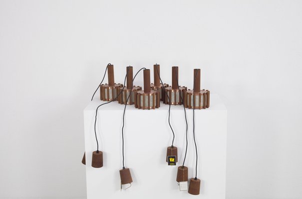 Mid-Century Scandinavian Ceiling Lamps in Teak & Copper, 1960s, Set of 6-AA-1764470