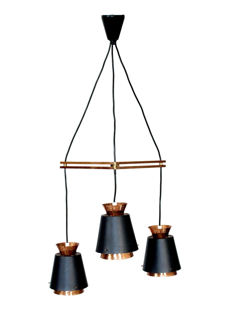 Mid-Century Scandinavian Copper 3-Light Pendant, Norway, 1960s