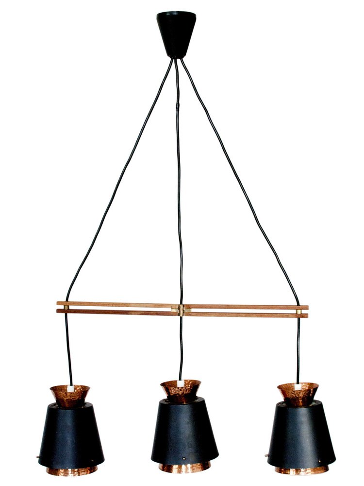 Mid-Century Scandinavian Copper 3-Light Pendant, Norway, 1960s