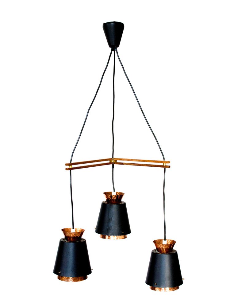 Mid-Century Scandinavian Copper 3-Light Pendant, Norway, 1960s