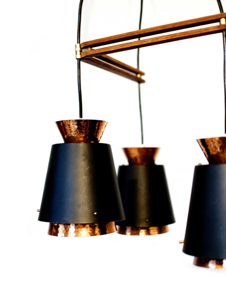 Mid-Century Scandinavian Copper 3-Light Pendant, Norway, 1960s