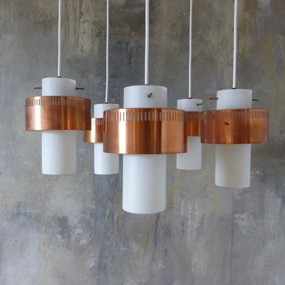 Mid-Century Scandinavian Copper and Opaline Glass Ceiling Lamp-WK-729467