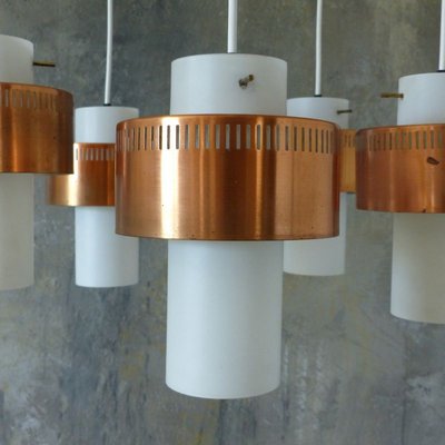 Mid-Century Scandinavian Copper and Opaline Glass Ceiling Lamp-WK-729467