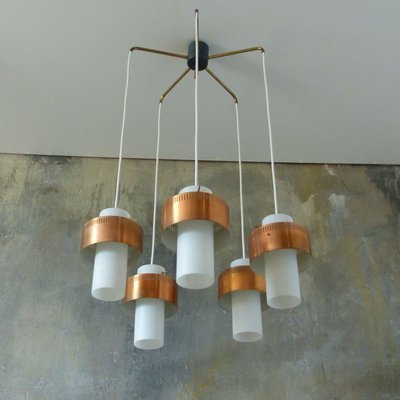 Mid-Century Scandinavian Copper and Opaline Glass Ceiling Lamp-WK-729467