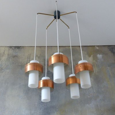 Mid-Century Scandinavian Copper and Opaline Glass Ceiling Lamp-WK-729467