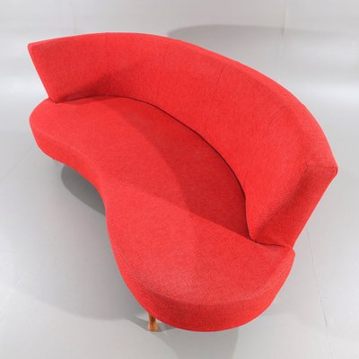 Mid-Century Scandinavian Curved Red Sofa-YWH-1168145