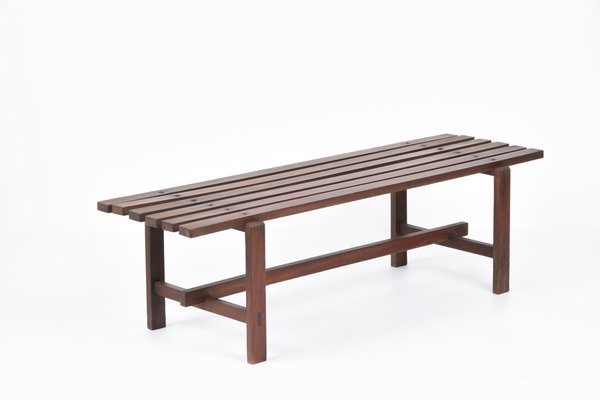 Mid-Century Scandinavian Dark Brown Teak Wood Bench, 1960s-JDR-1126343