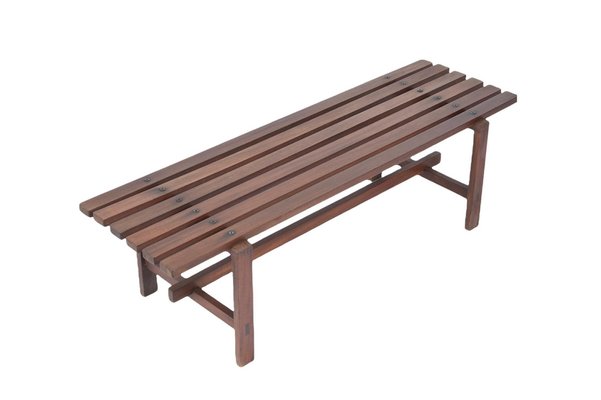 Mid-Century Scandinavian Dark Brown Teak Wood Bench, 1960s-JDR-1126343