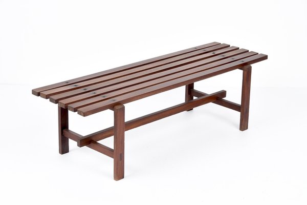 Mid-Century Scandinavian Dark Brown Teak Wood Bench, 1960s-JDR-1126343