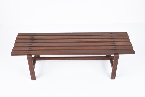 Mid-Century Scandinavian Dark Brown Teak Wood Bench, 1960s-JDR-1126343