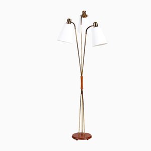 Mid-Century Scandinavian Floor Lamp in Brass and Teak by Josef Frank, 1960s-QQ-1796471