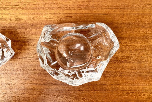 Mid-Century Scandinavian Heavy Ice Glass Table Lighter and Ashtray, 1960s, Set of 2-UAH-1319306