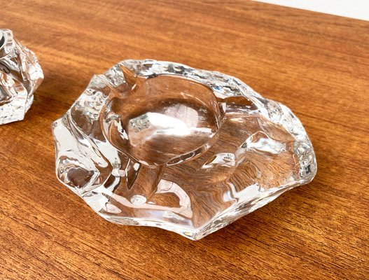 Mid-Century Scandinavian Heavy Ice Glass Table Lighter and Ashtray, 1960s, Set of 2-UAH-1319306