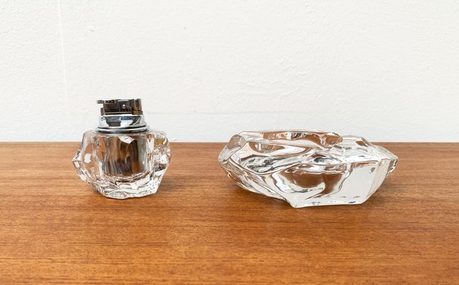 Mid-Century Scandinavian Heavy Ice Glass Table Lighter and Ashtray, 1960s, Set of 2-UAH-1319306