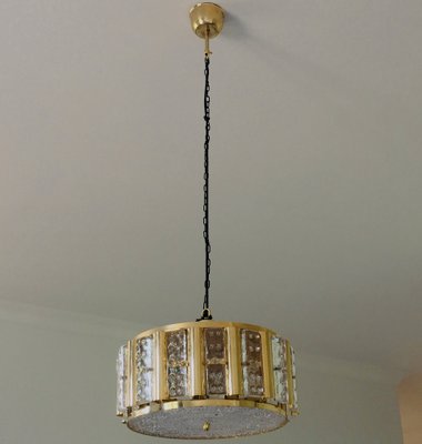 Mid-Century Scandinavian Hollywood Regency Brass and Glass Ceiling Light by Carl Fagerlund for Orrefors, 1960s-BMM-986953