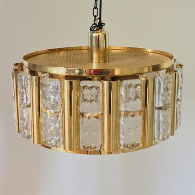 Mid-Century Scandinavian Hollywood Regency Brass and Glass Ceiling Light by Carl Fagerlund for Orrefors, 1960s-BMM-986953