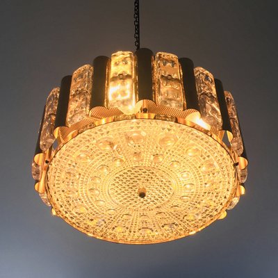 Mid-Century Scandinavian Hollywood Regency Brass and Glass Ceiling Light by Carl Fagerlund for Orrefors, 1960s-BMM-986953