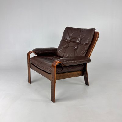 Mid-Century Scandinavian Leather and Bentwood Lounge Chair, 1960s-RMX-2021241