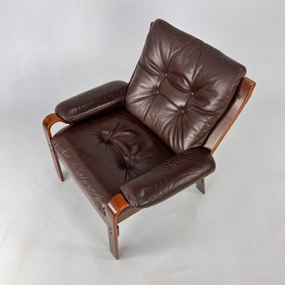 Mid-Century Scandinavian Leather and Bentwood Lounge Chair, 1960s-RMX-2021241