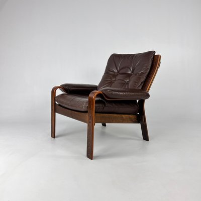 Mid-Century Scandinavian Leather and Bentwood Lounge Chair, 1960s-RMX-2021241