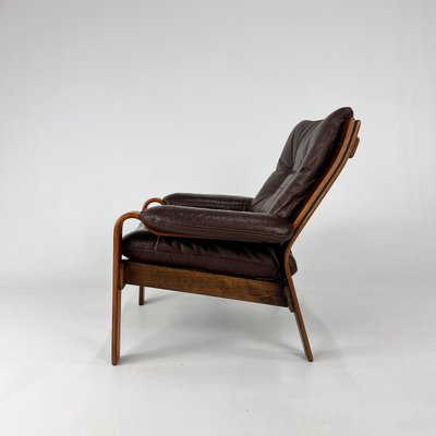 Mid-Century Scandinavian Leather and Bentwood Lounge Chair, 1960s-RMX-2021241