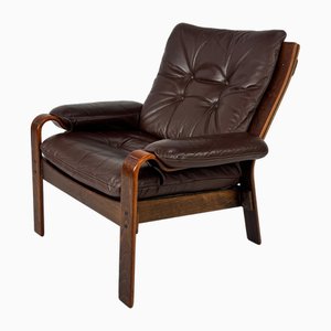 Mid-Century Scandinavian Leather and Bentwood Lounge Chair, 1960s-RMX-2021241