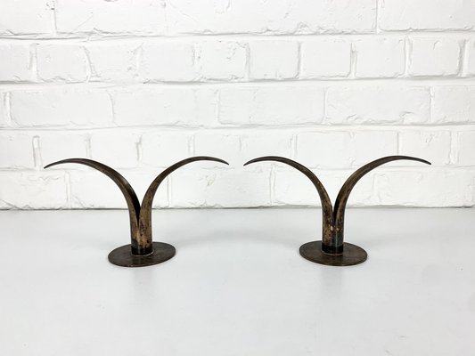 Mid-Century Scandinavian Lily Candleholders in Brass by Ivar Ålenius Björk for Ystad-Metall, Set of 2-ZM-1453713