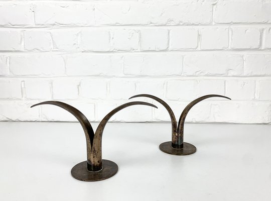 Mid-Century Scandinavian Lily Candleholders in Brass by Ivar Ålenius Björk for Ystad-Metall, Set of 2-ZM-1453713