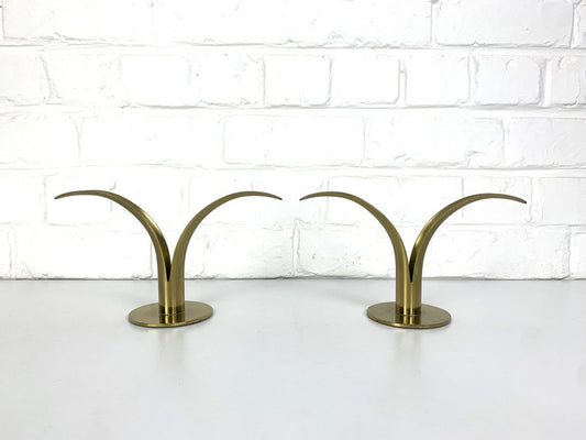 Mid-Century Scandinavian Lily Candleholders in Brass by Ivar Ålenius Björk for Ystad-Metall Sweden, Set of 2