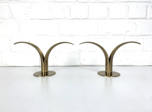 Mid-Century Scandinavian Lily Candleholders in Brass by Ivar Ålenius Björk for Ystad-Metall, Sweden, Set of 2