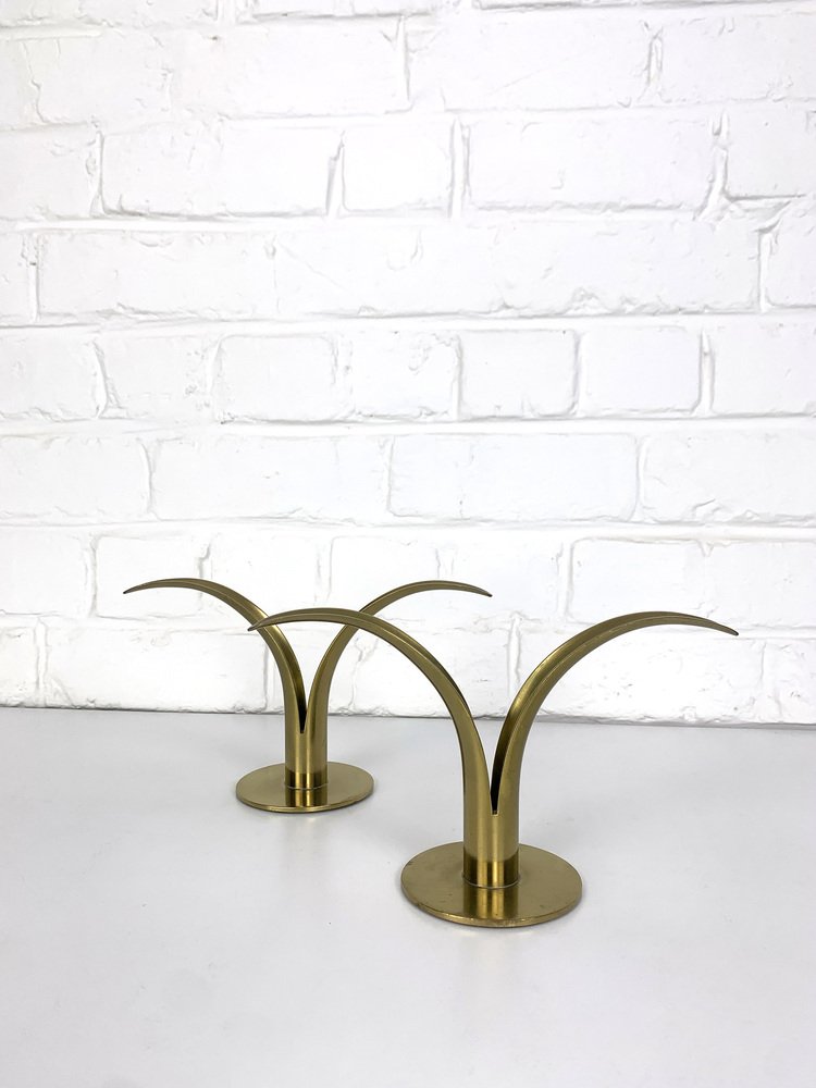 Mid-Century Scandinavian Lily Candleholders in Brass by Ivar Ålenius Björk for Ystad-Metall Sweden, Set of 2