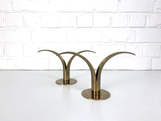 Mid-Century Scandinavian Lily Candleholders in Brass by Ivar Ålenius Björk for Ystad-Metall, Sweden, Set of 2-ZM-1738770