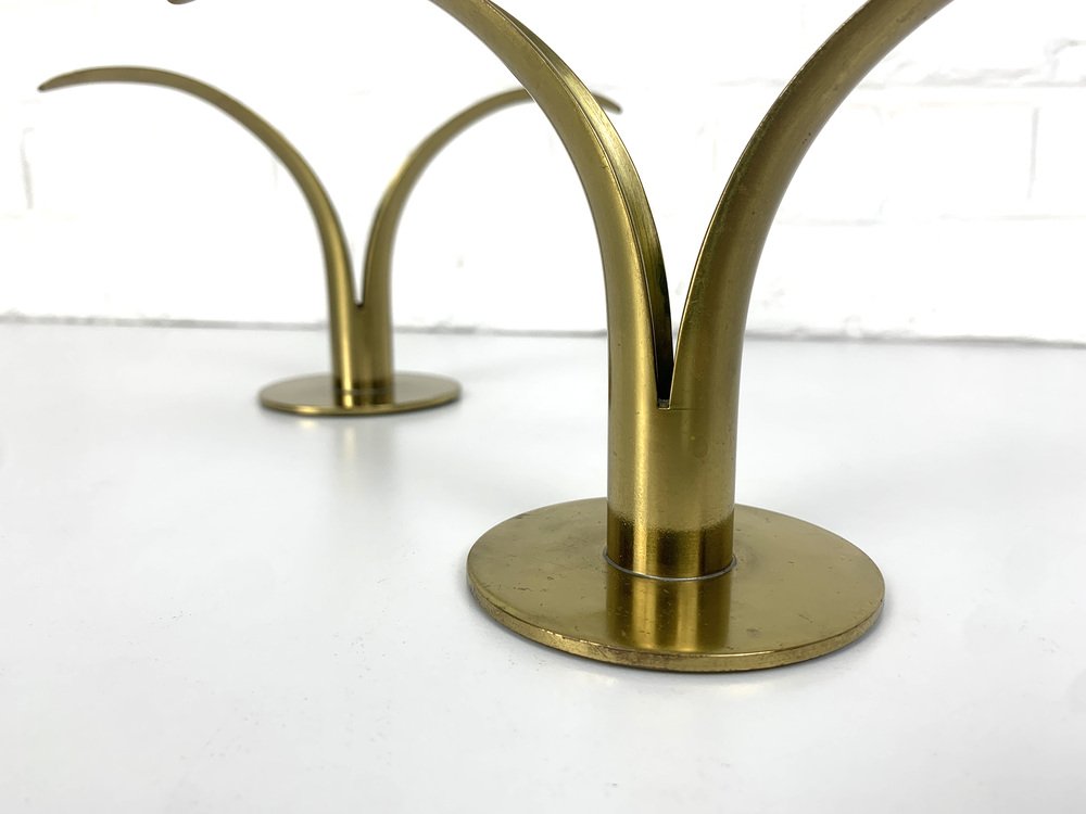 Mid-Century Scandinavian Lily Candleholders in Brass by Ivar Ålenius Björk for Ystad-Metall Sweden, Set of 2