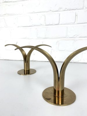 Mid-Century Scandinavian Lily Candleholders in Brass by Ivar Ålenius Björk for Ystad-Metall, Sweden, Set of 2-ZM-1738770