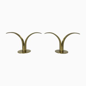 Mid-Century Scandinavian Lily Candleholders in Brass by Ivar Ålenius Björk for Ystad-Metall Sweden, Set of 2-ZM-1738775