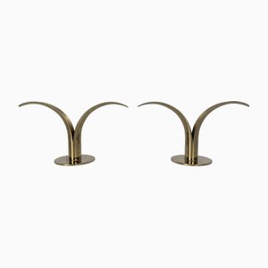 Mid-Century Scandinavian Lily Candleholders in Brass by Ivar Ålenius Björk for Ystad-Metall, Sweden, Set of 2-ZM-1738770