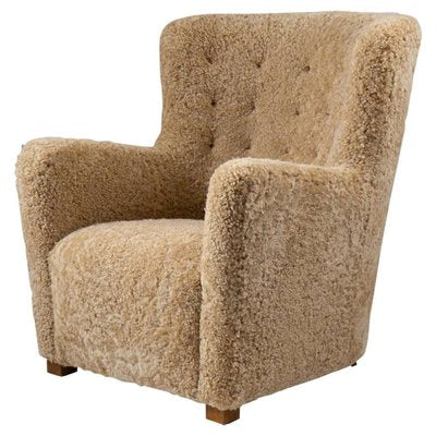 Mid-Century Scandinavian Lounge Chair in Sheepskin-FM-889249