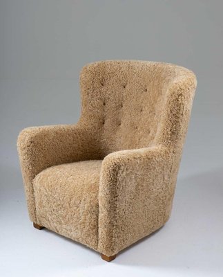 Mid-Century Scandinavian Lounge Chair in Sheepskin-FM-889249