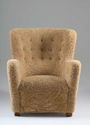 Mid-Century Scandinavian Lounge Chair in Sheepskin-FM-889249