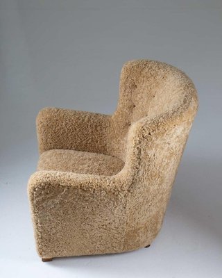 Mid-Century Scandinavian Lounge Chair in Sheepskin-FM-889249