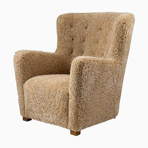 Mid-Century Scandinavian Lounge Chair in Sheepskin-FM-889249