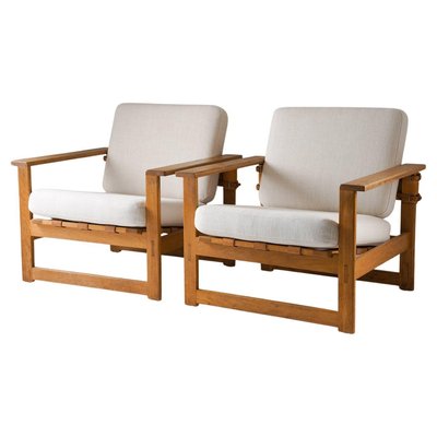 Mid-Century Scandinavian Lounge Chairs in Oak and Leather by Nils Roth, 1960s, Set of 2-FM-2035118